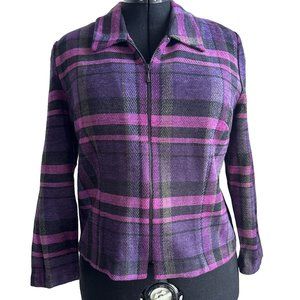 Vintage Miss Dorby Petites Pink Purple Plaid Zip Jacket, Size 10P